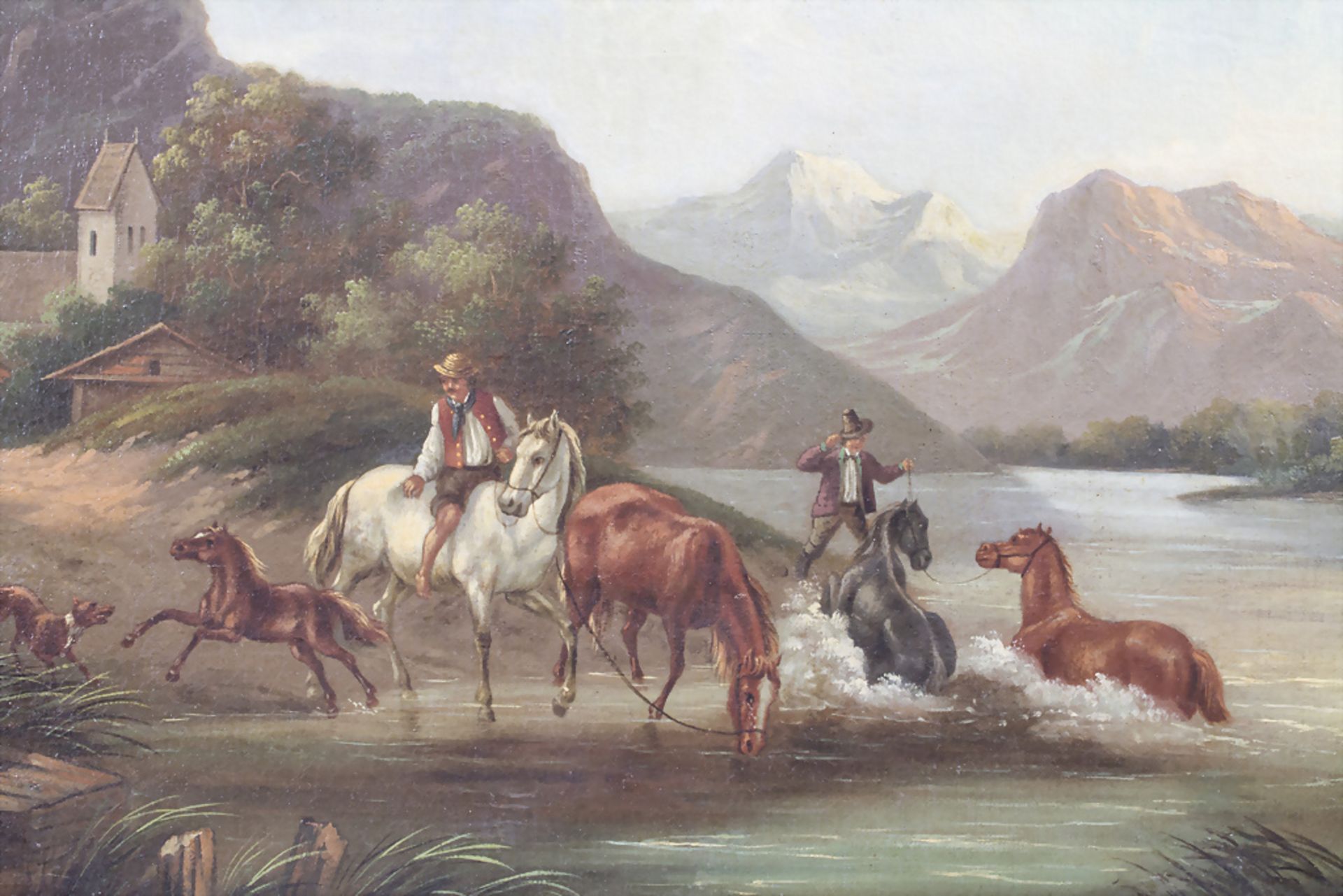 Künstler des 19. Jh., 'Pferde am Fluss' / 'Horses at a lake', süddeutsch - Image 2 of 5