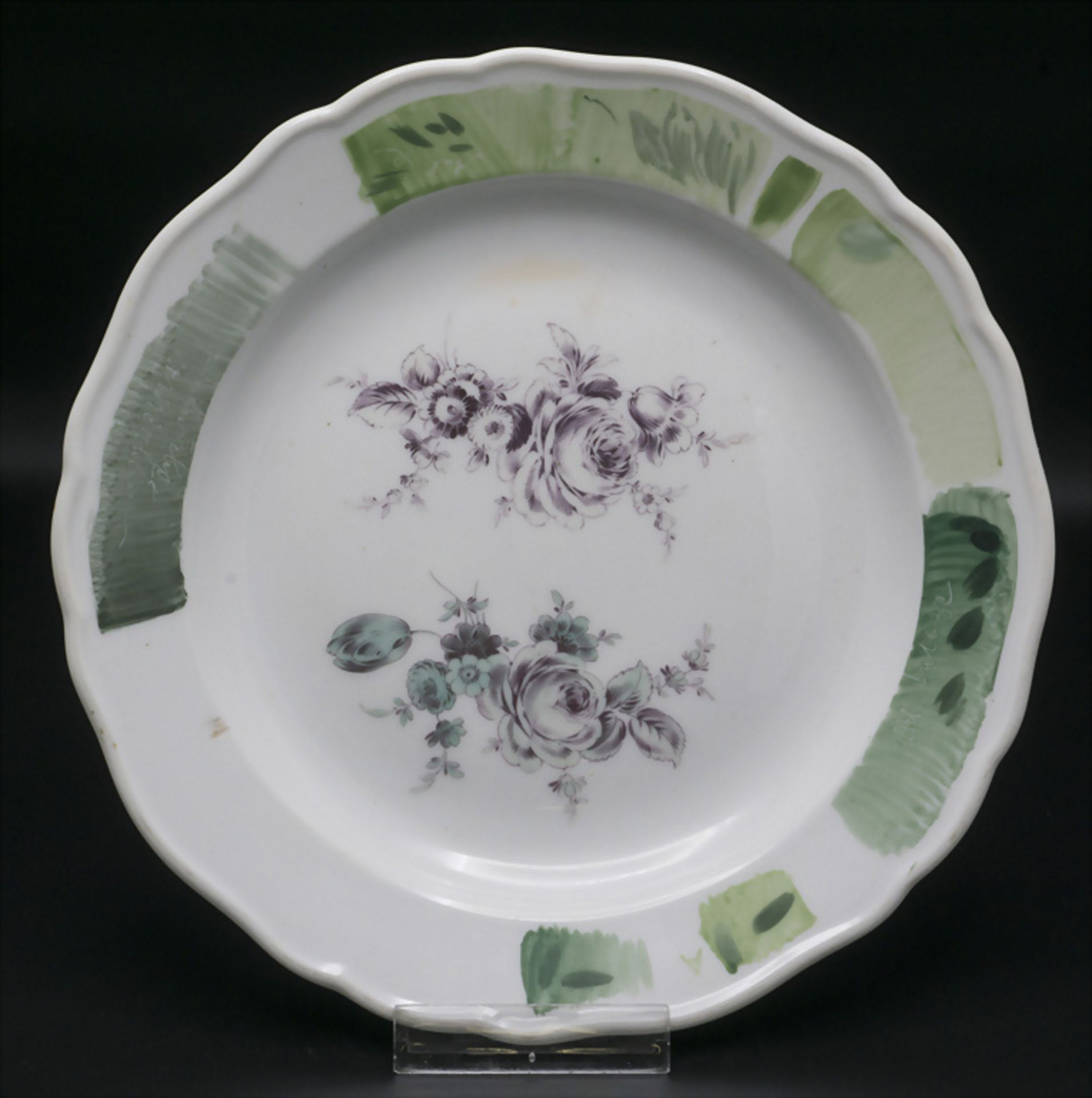 Seltener Farbmuster Teller / Probeteller / A rare colour trial plate, Meissen, 20. Jh.