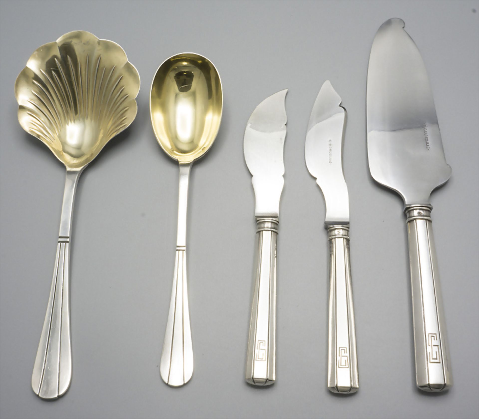 Art Déco Vorlegebesteck 5 tlg. / 5 pieces of a silver Art Deco serving cutlery set, Jacques & ...