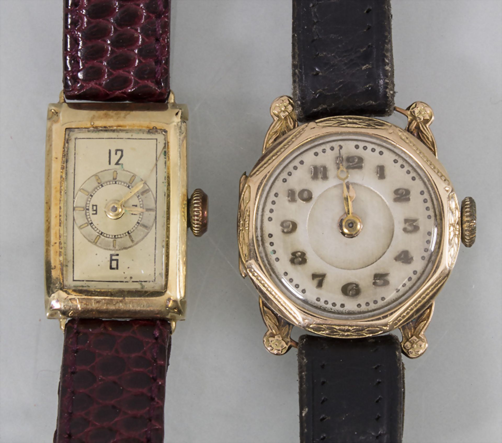 2 Damenuhren / 2 ladies 14k gold wrist watches, Schweiz, um 1920