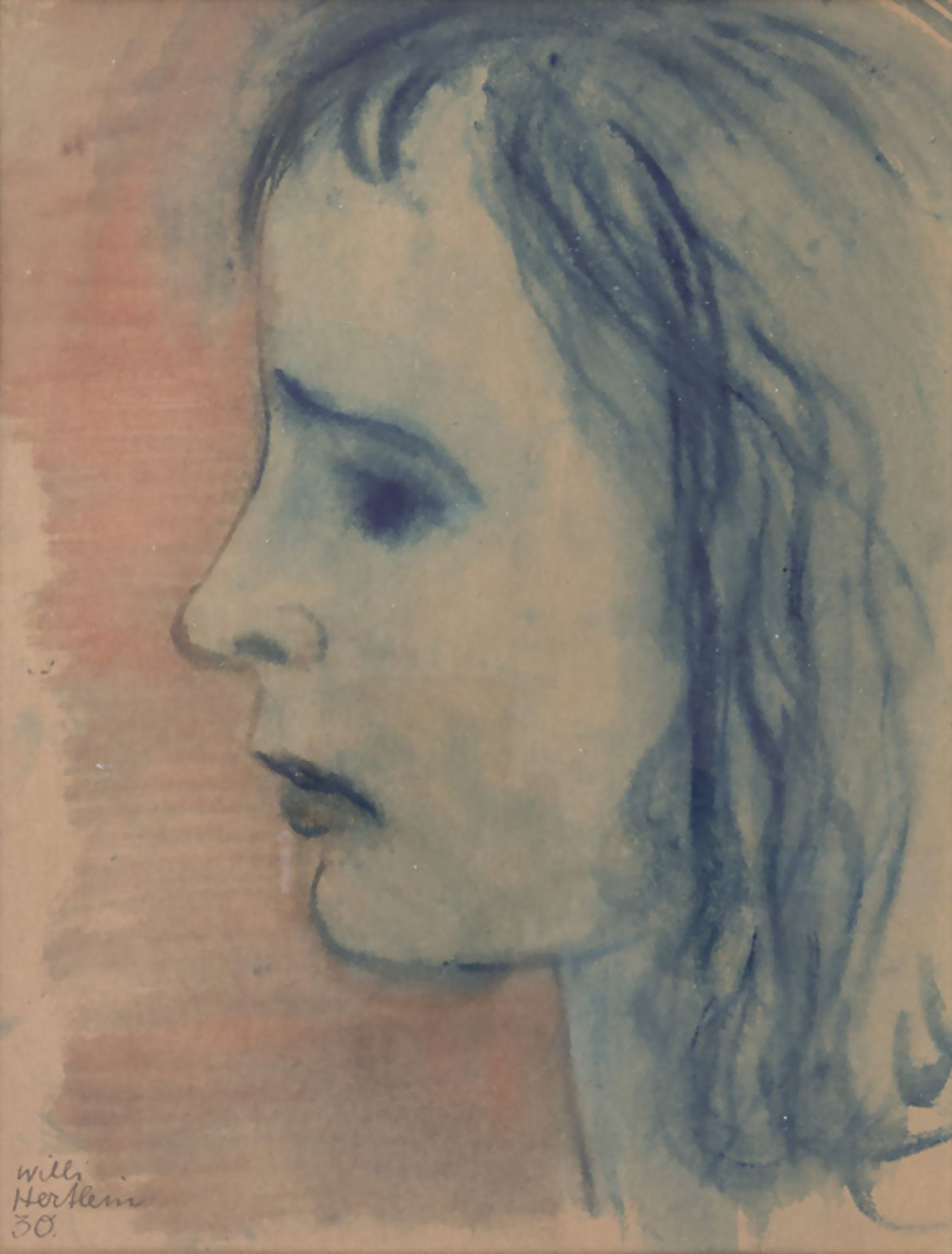 Willi Hertlein (1908-1968), 'Frauenporträt im Seitenprofil' / 'A female portrait in side ...