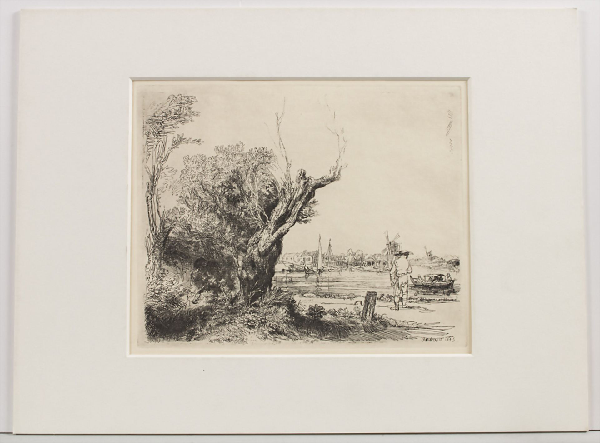 Nach Rembrandt Harmensz van Rijn (1606-1662), 'Landschaft mit Boot und Windmühle' / 'Landscape ... - Bild 2 aus 4
