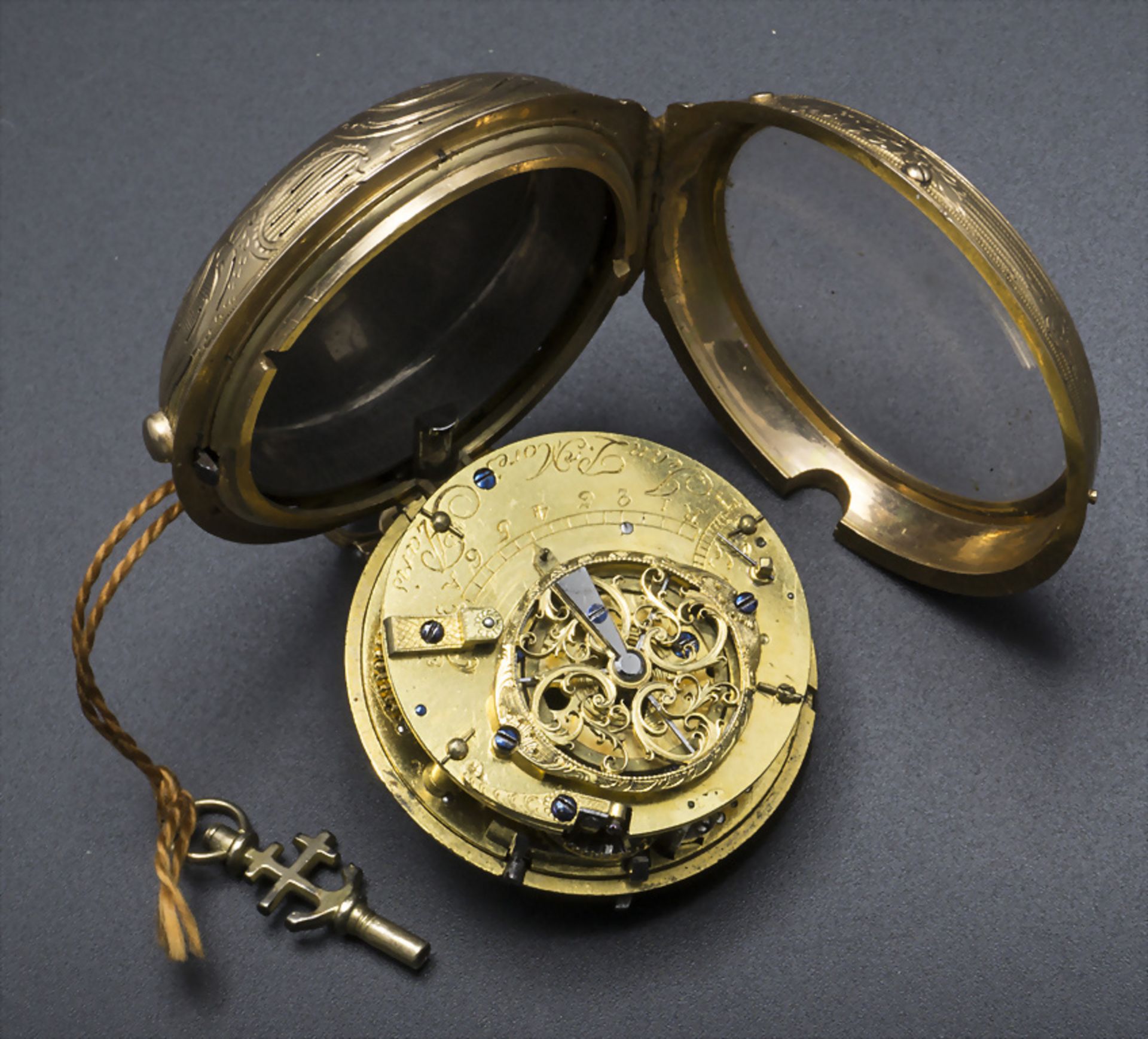 Offene Taschenuhr 1/4 Std. Repetition / A 18k gold open faced watch, Jean Pierre Moré à Paris, ... - Bild 4 aus 6