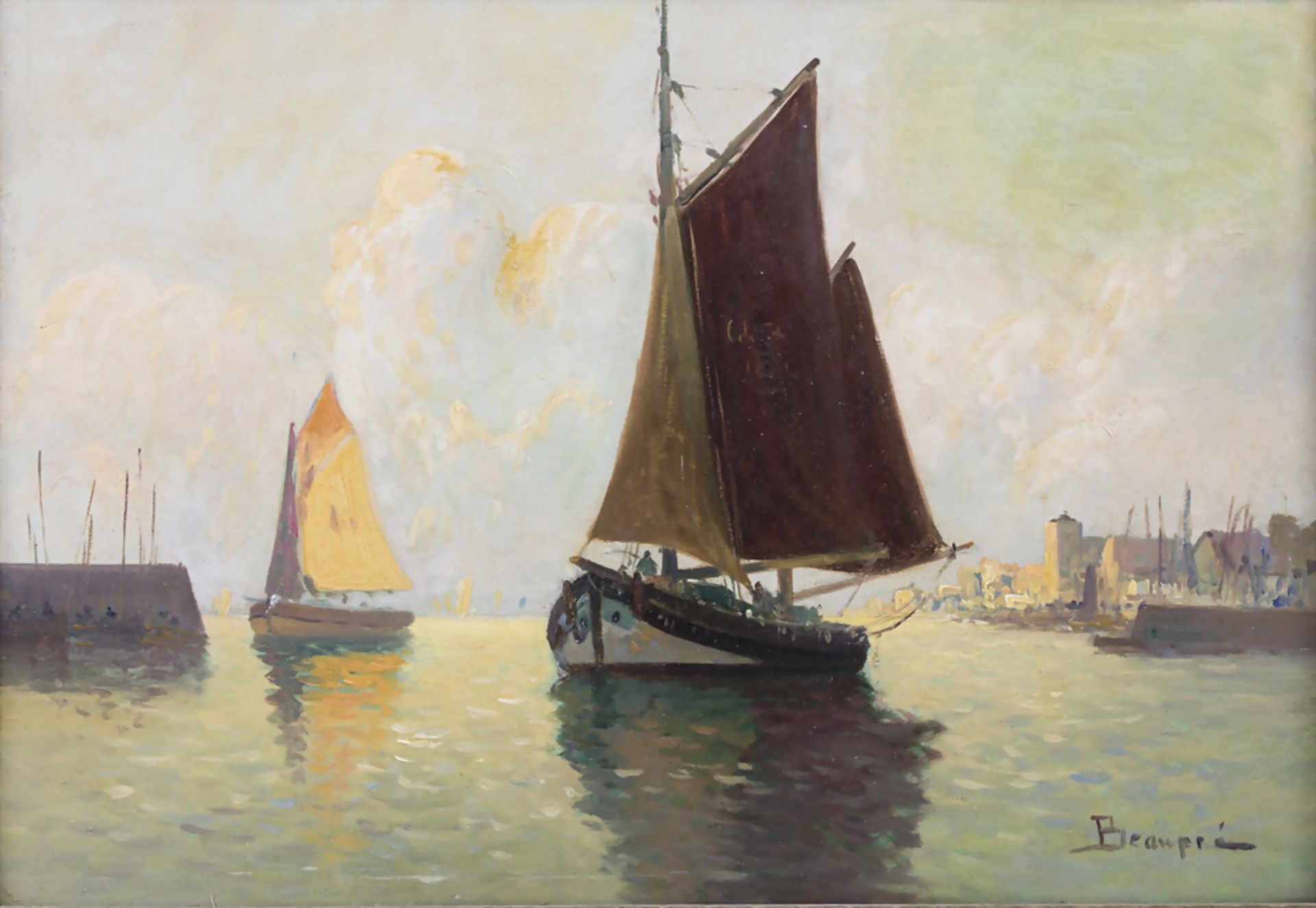 Bastien Beaupré (19./20. Jh.), 'Segelschiff im Hafen' / 'Sailing boat in a harbour', um 1900