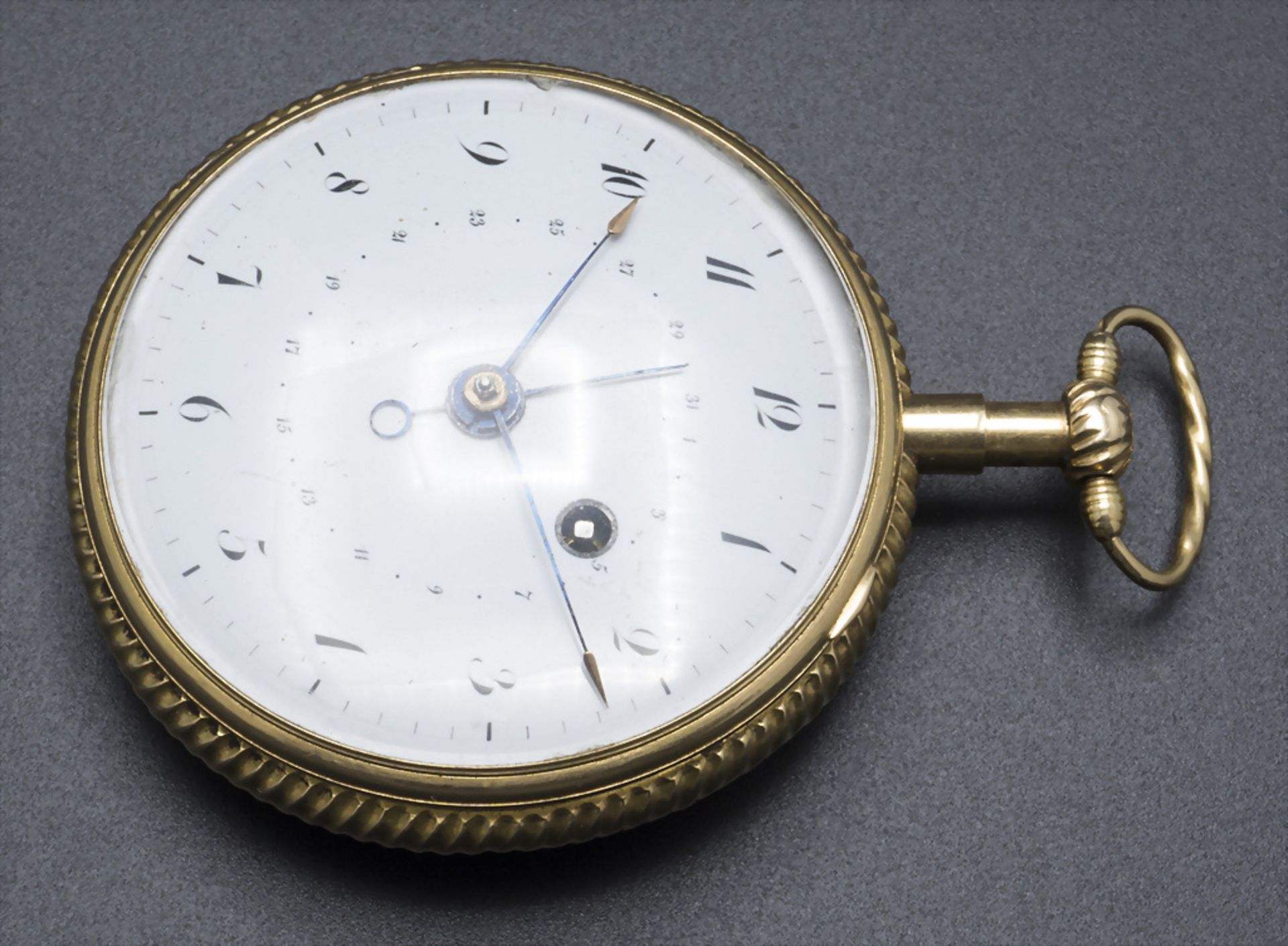 Offene Taschenuhr mit 1/4 Std. Repetition und Kalender / An 18k gold pocket watch 1/4 quarter ... - Image 4 of 6