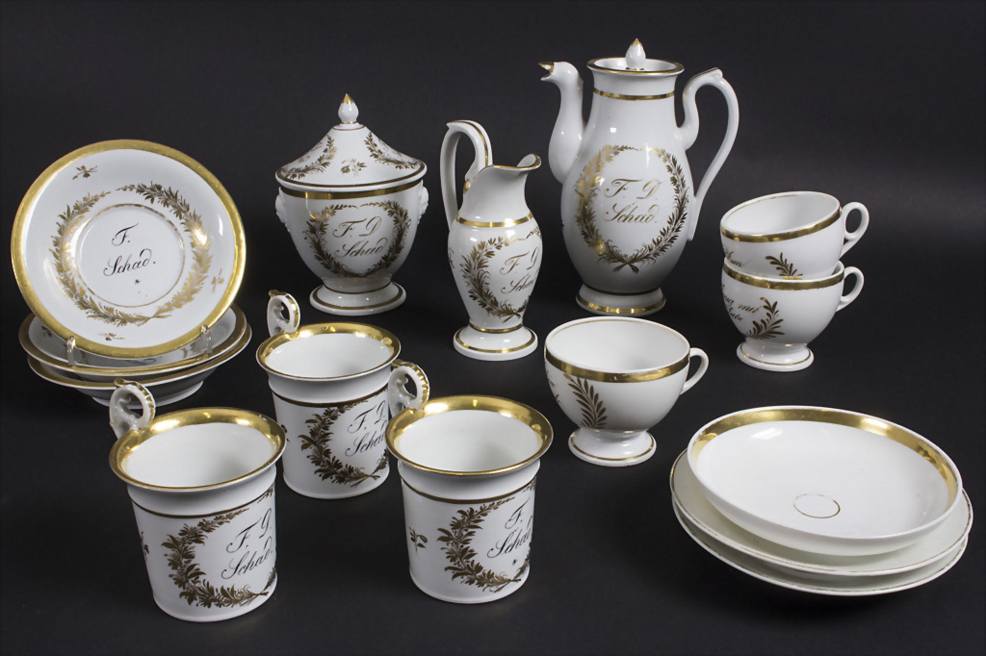 15 Teile Biedermeier Restservice / 15 pieces of a Biedermeier coffee set, deutsch, 19. Jh.