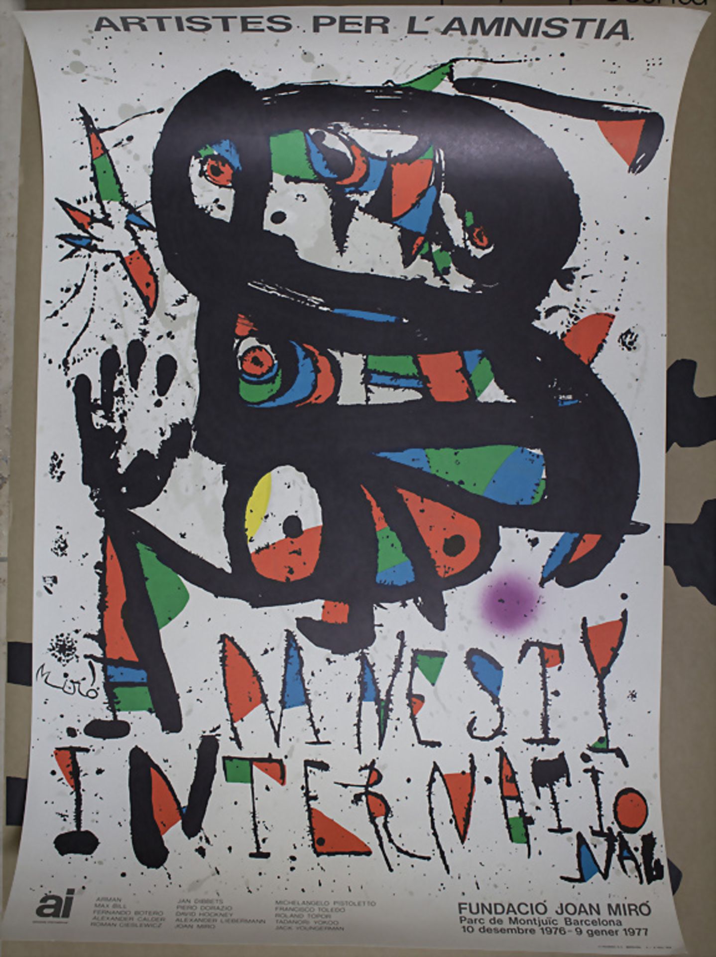 Joan Miró (1893-1983), Ausstellungsplakat 'Artistes per l'amnistia / Amnesty international', 1977
