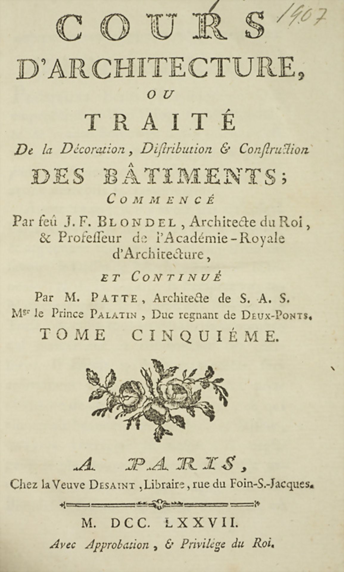 J. F. Blondel: 'Cours d' Architecture ou traité des Bâtiments, 5. Band, Frankreich, 1778