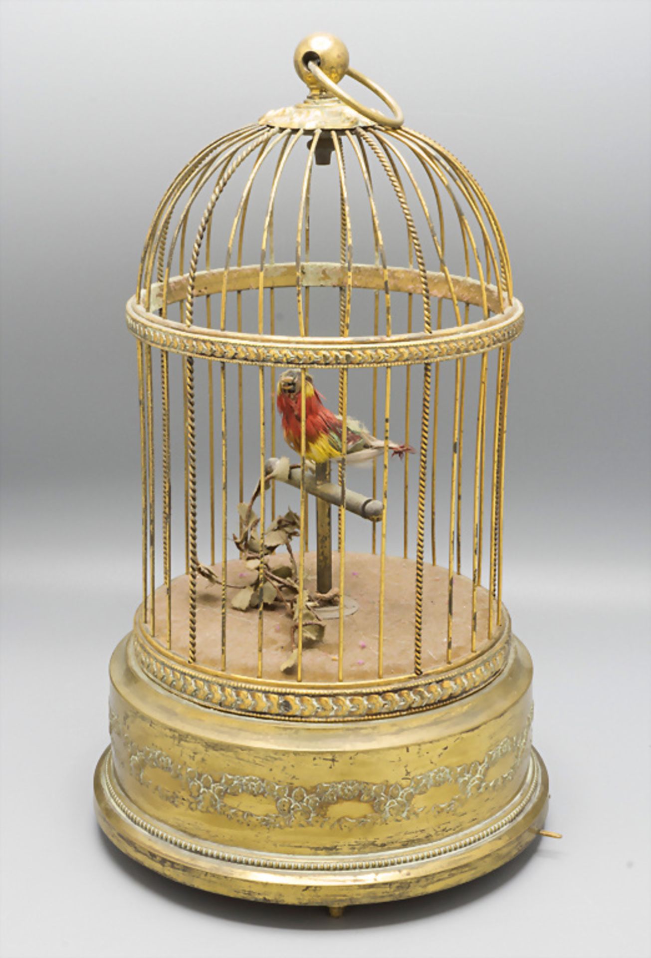 Spieluhr Vogelkäfig mit Singvogel / A mechanical bird cage musical box, Frankreich, um 1900