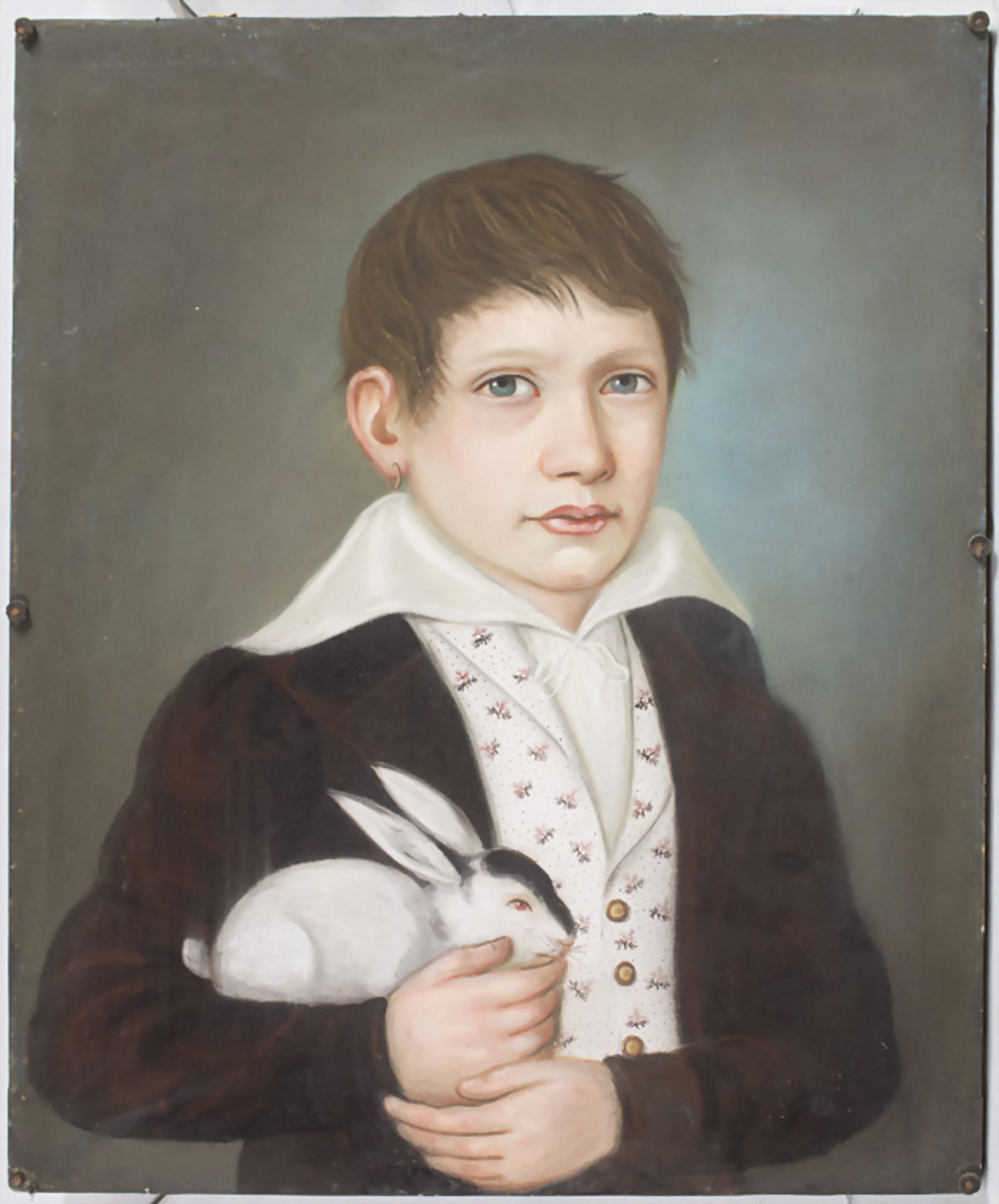 B(ey)-Macher, 'Biedermeierporträt eines Jungen mit weißem Kaninchen', 1834