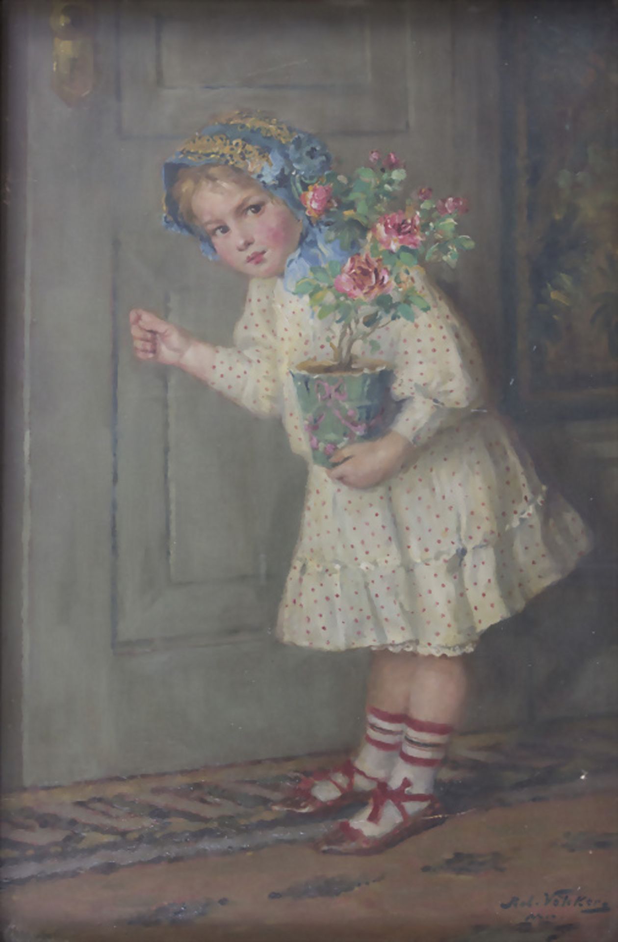 Robert Völcker (Dohna 1854 - 1924 München), Mädchen mit Blumentopf / A girl with a flower pot