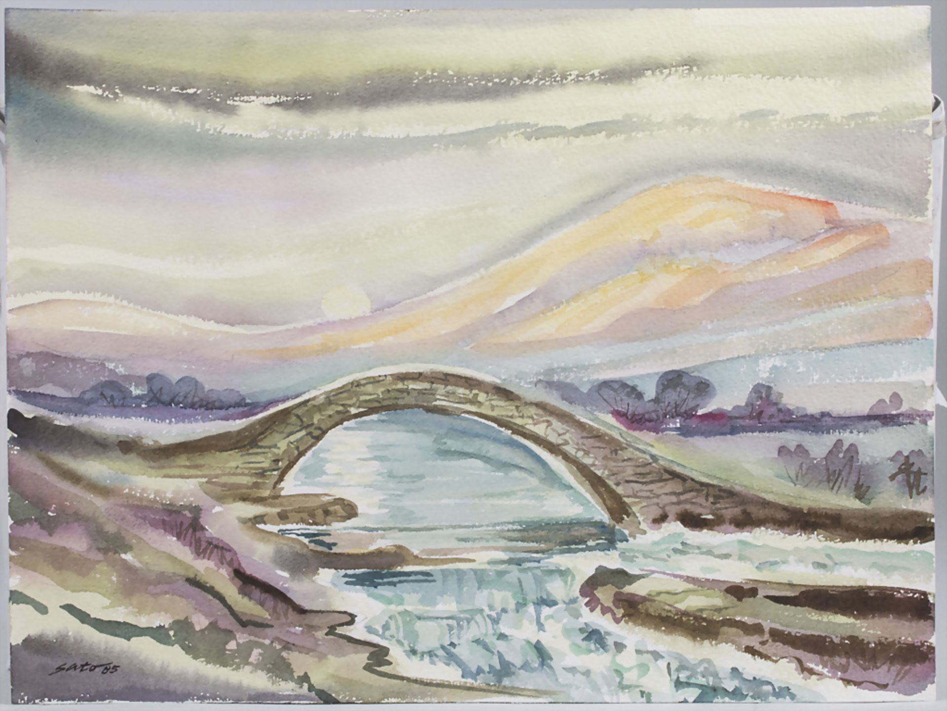 Hardy Schneider-Sato (1919-2002), 'Landschaft mit Brücke im Mondschein', 1985