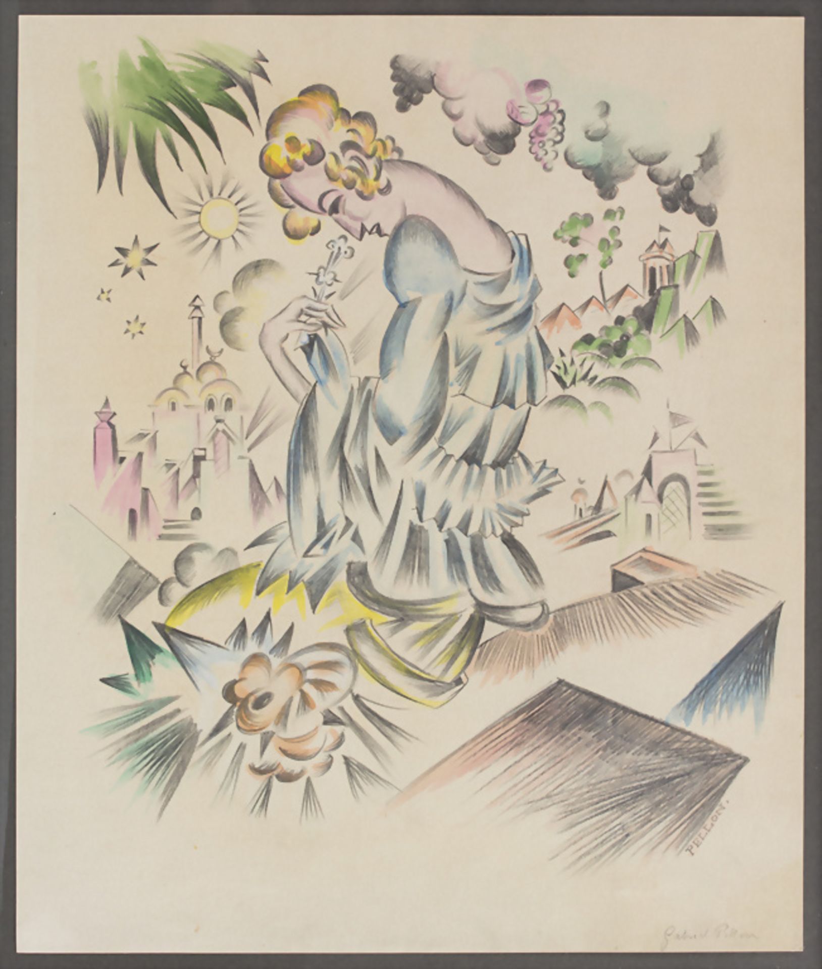 Gabriel Pellon (1900-1975) zugeschr. / attrib., 'Kubistische Frauengestalt mit Blume', um 1925