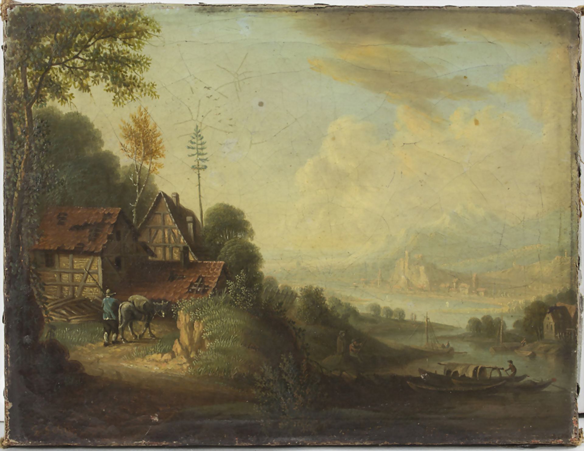 Saitz Schüz, 'Landschaft mit Stadtansicht und Fischern' / 'A landscape with city view', 18. Jh.