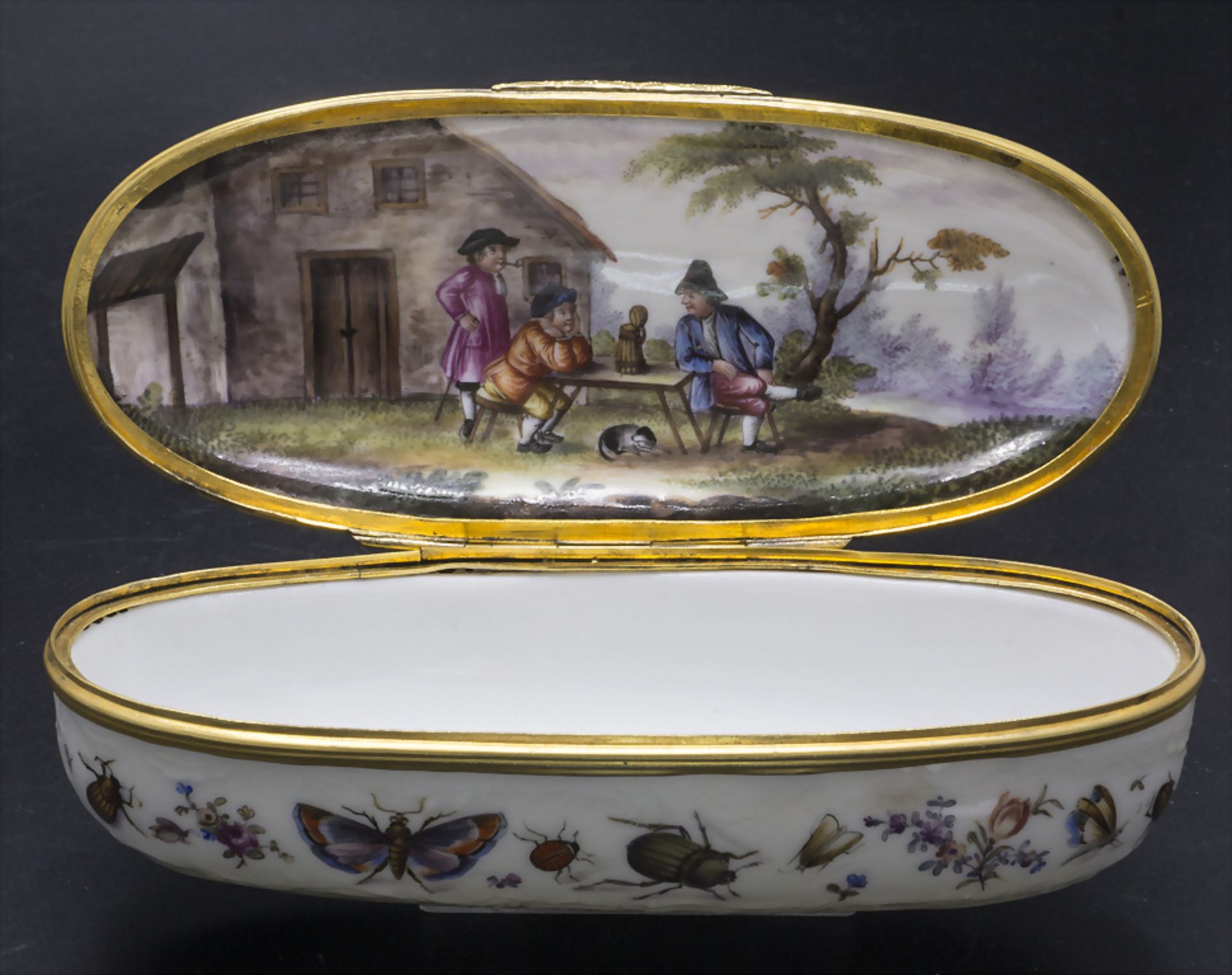 Rokoko Tabatiere mit Insekten und Genreszene / A snuff box with a genre scene, deutsch, um 1740