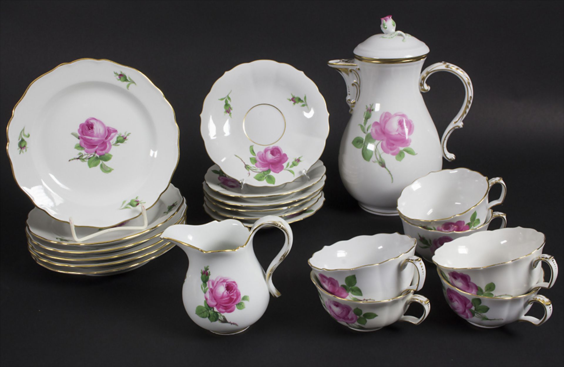 20 tlg. Kaffeeservice 'Rote Rose' / A 20-piece coffee set with rose decor, Meissen, Anfang 20. Jh.