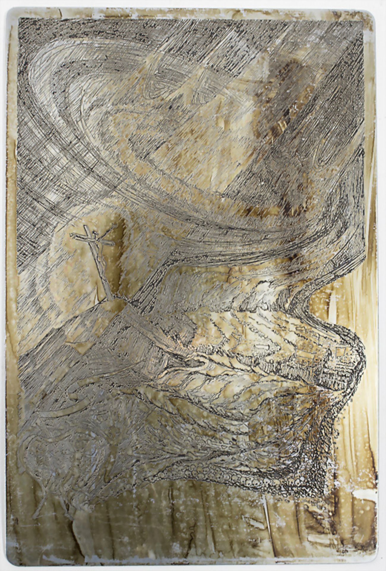 Hardy Schneider-Sato (1919-2002), Druckplatte 'Steige herab' (Höllendarstellung), 1977