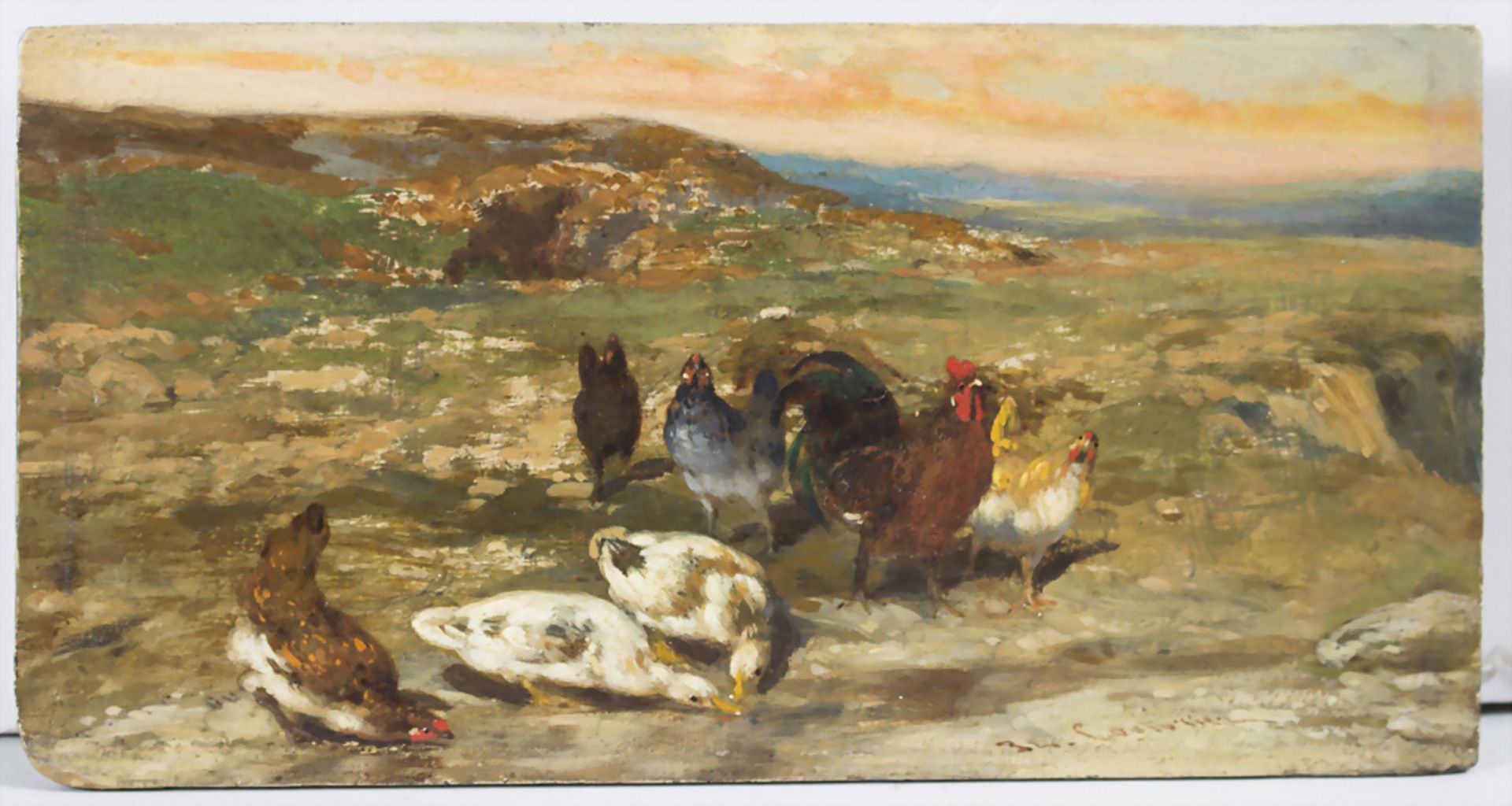 Léon Philibert Couturier (1823-1901), 'Enten und Hühner an der Küste' / 'Ducks an chicken', 2. ...