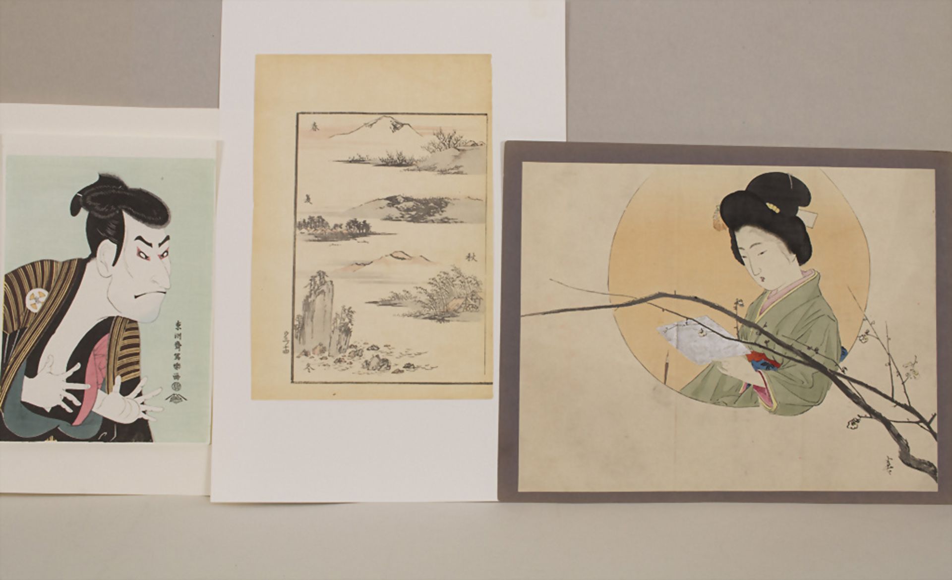 Konvolut 3 japanischer Druckgrafiken / A set of 3 japanese graphic arts