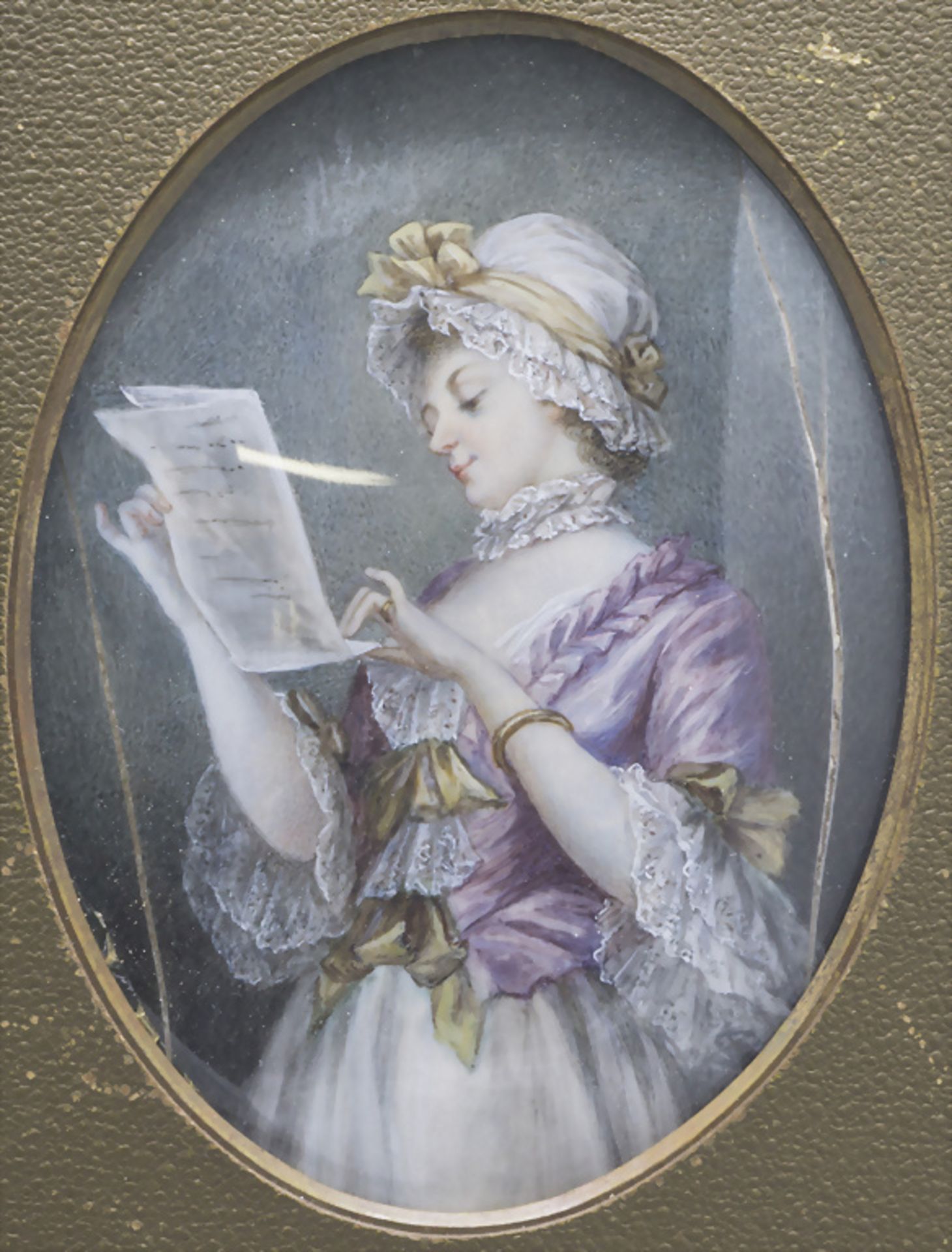 Feines ovales Elfenbein Miniatur-Porträt einer jungen lesenden Dame, Frankreich, 1. Hälfte 19. Jh.