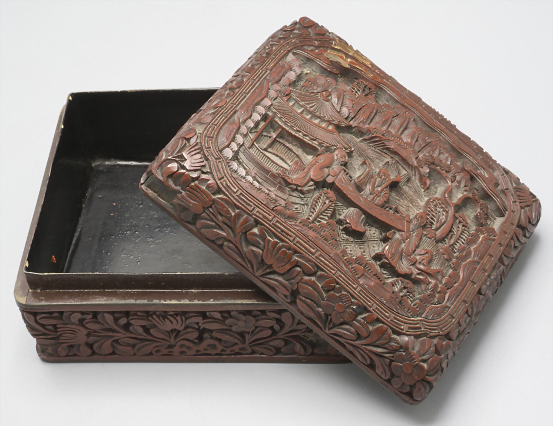 Lack Deckeldose / A lacquered box, China, Qing Dynastie (1644-1911), gemarkt Qianlong (1736-1795)
