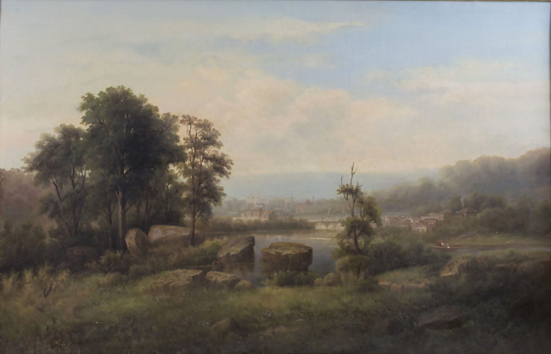 Künstler des 19. Jh., 'Landschaft mit Boot und Stadtansicht', wohl Frankreich