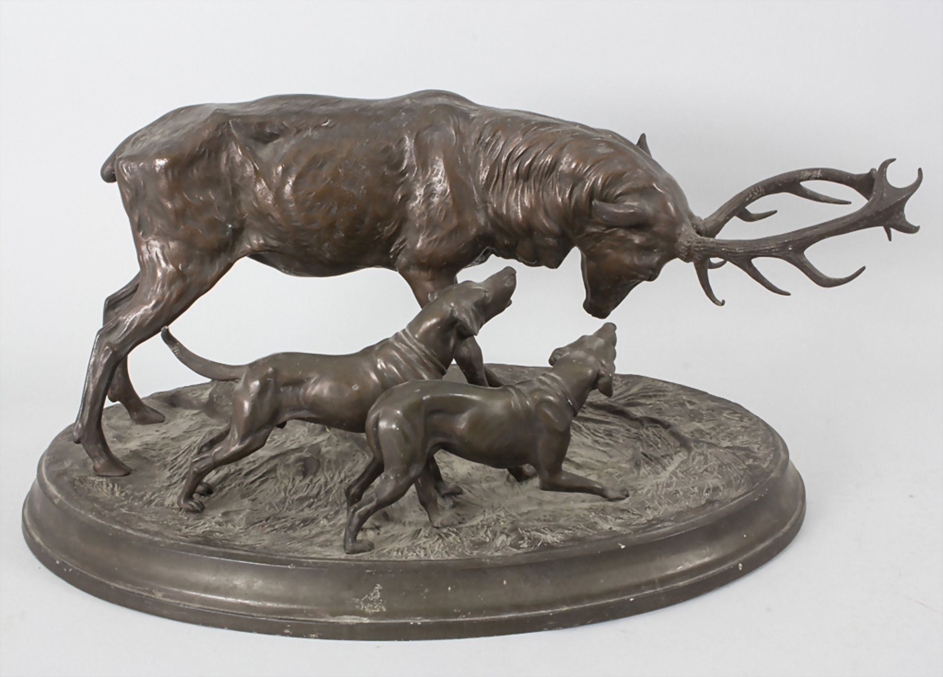 Wilhelm Zwick (1839-1916), Plastik 'Hirsch mit Jagdhunden' / A sculpture 'A deer with hunting dogs'