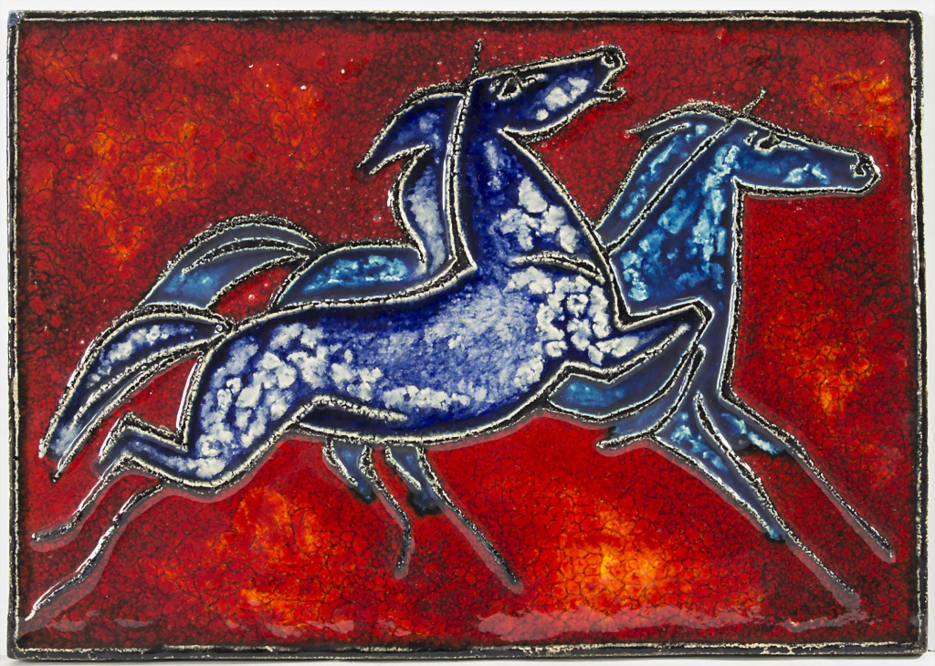 Wandfliese 'Blaue Pferde'/ A wall tile 'Blue Horses', Karlsruher Majolika, 1960er