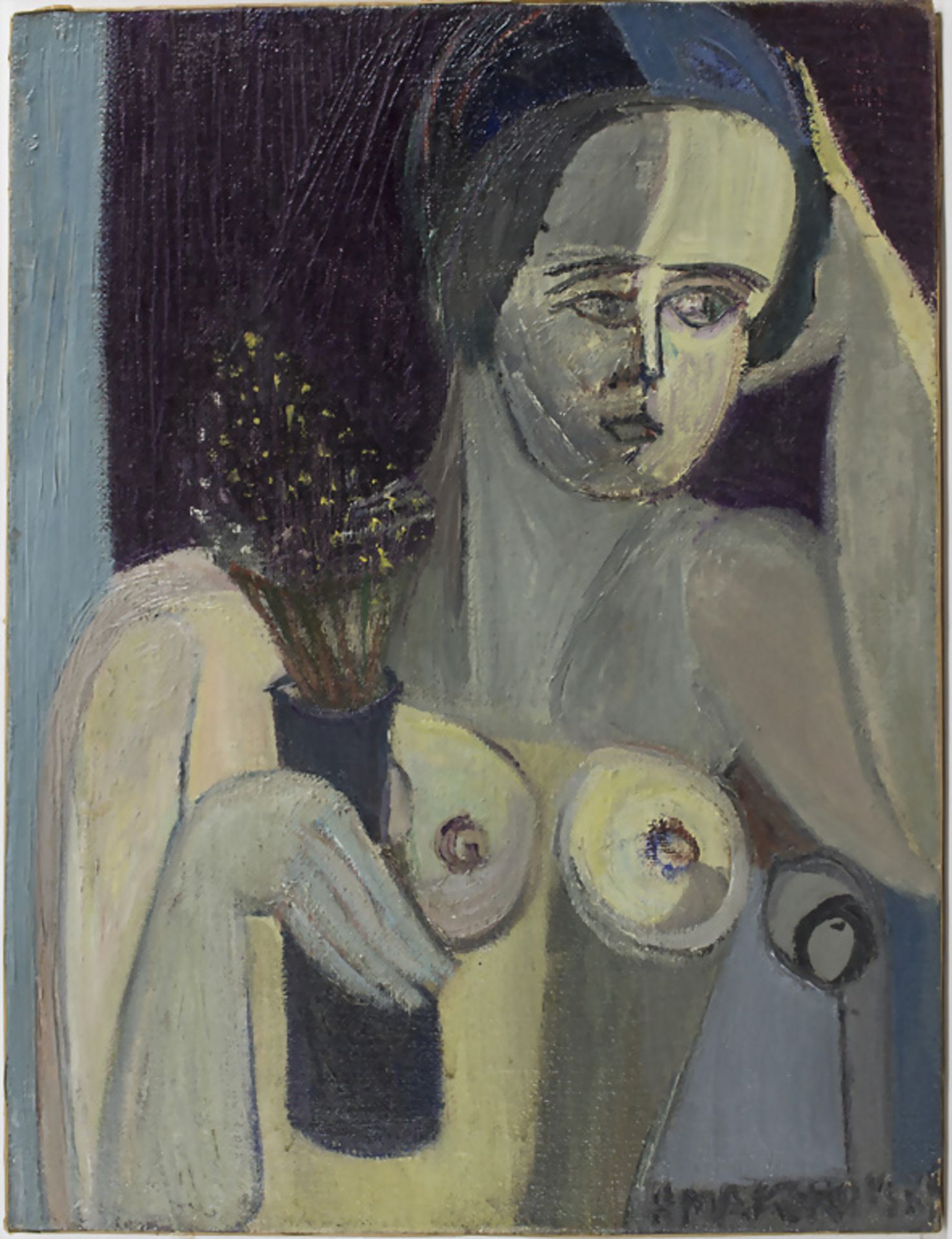 Hélène MAKAROVSKY, 'Akt mit Blumenstrauss' / 'A nude with flowers', um 1950