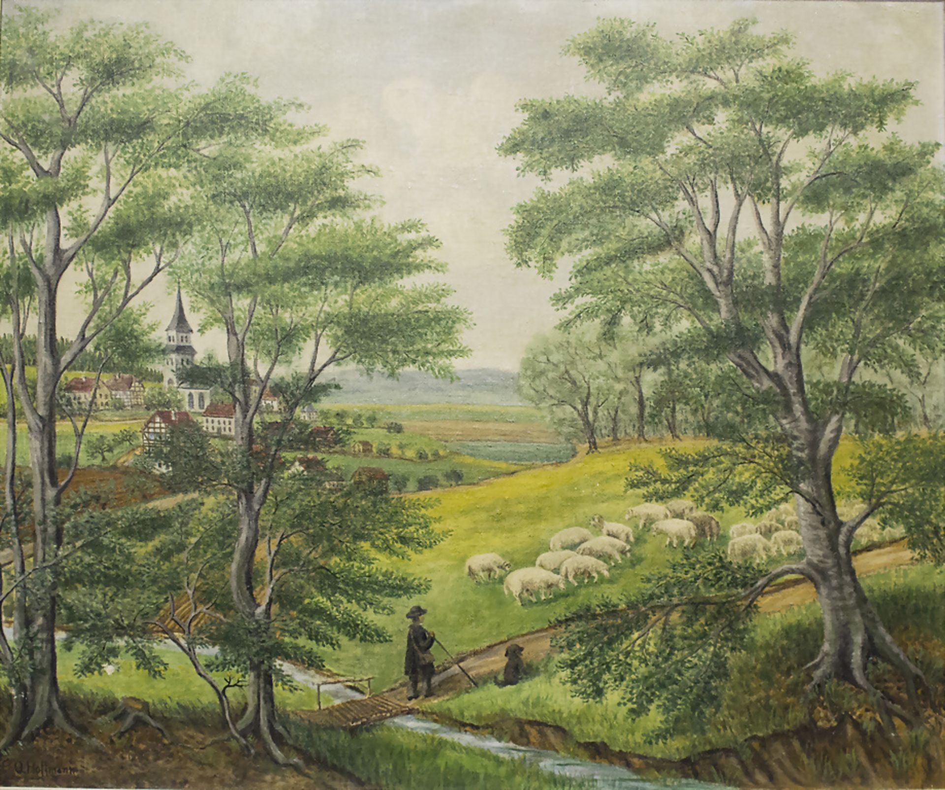 O. Hoffmann, 'Schäfer in Odenwälder Landschaft' / 'A shepherd in an Odenwald landscape', 20. Jh.