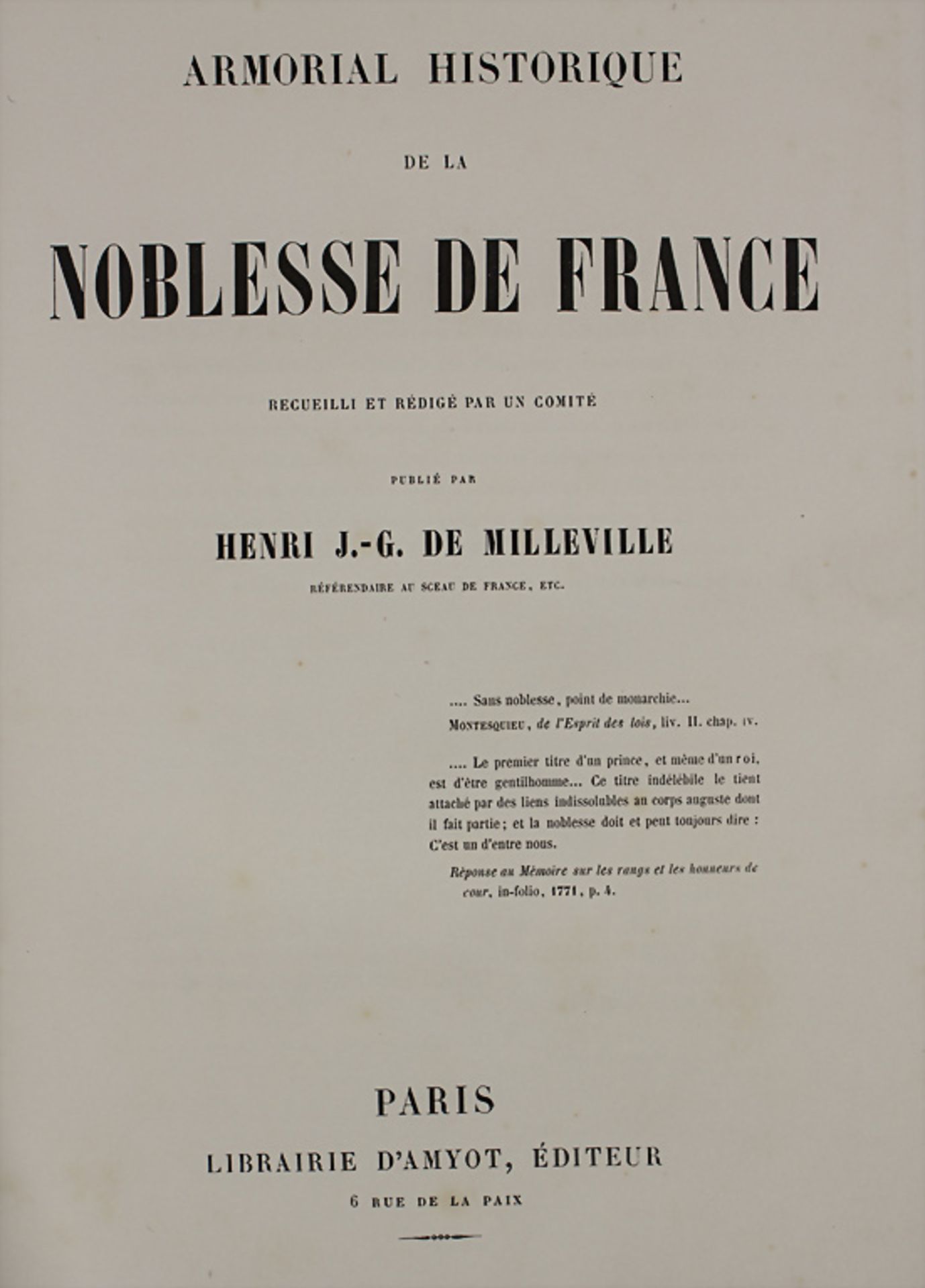 Heraldik, Henri J.-G de Milleville, 'Armorial historique de la Noblesse de France' Paris 1846