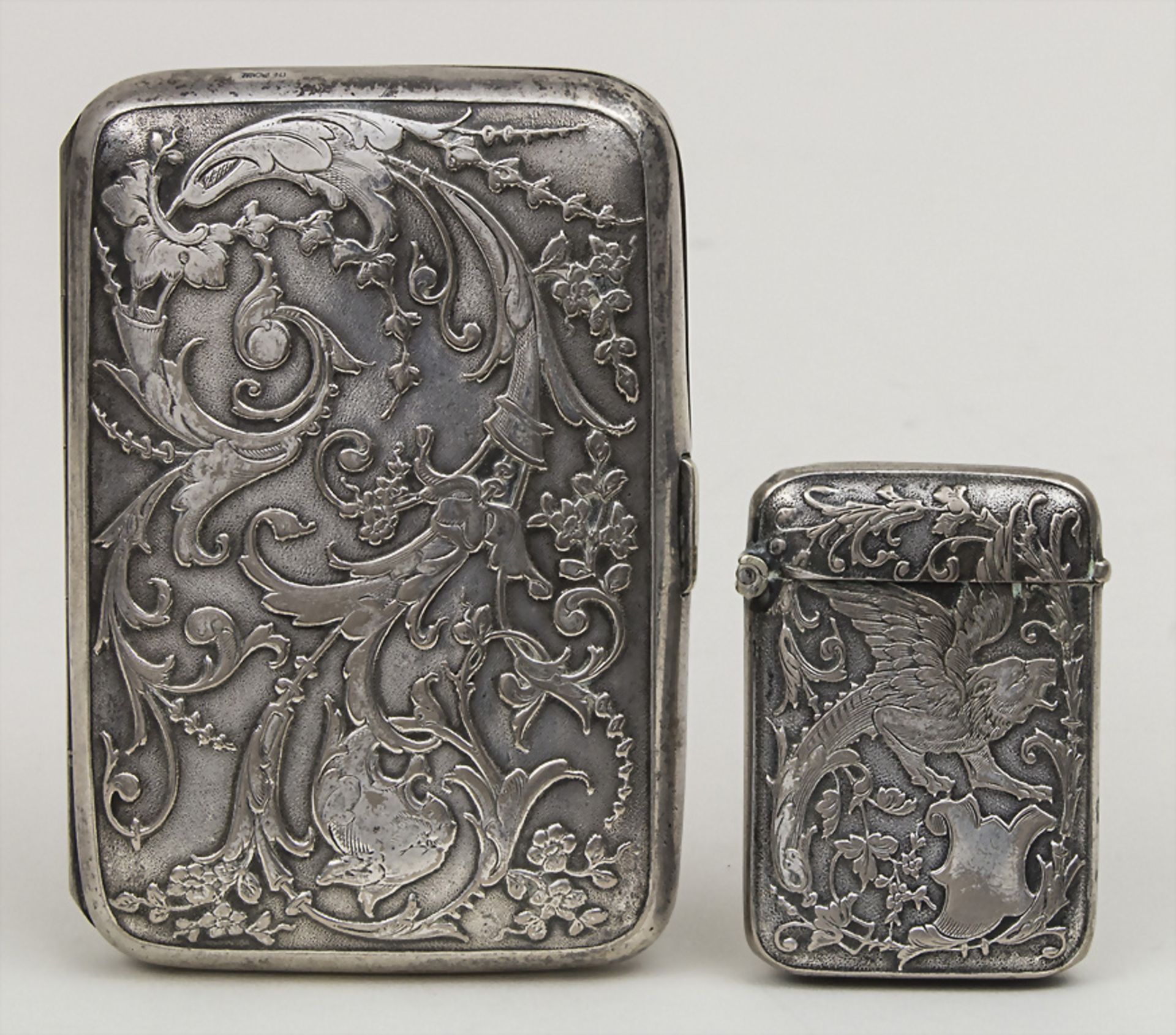 Zigaretten- und Streichholzetui / A cigarette case and a vesta case, um 1880