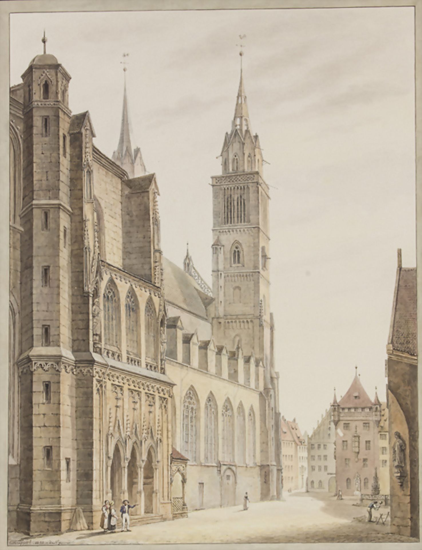 G. Kaeppel (19. Jh.), 'Seitenansicht der St. Lorenz Kirche in Nürnberg', 1843