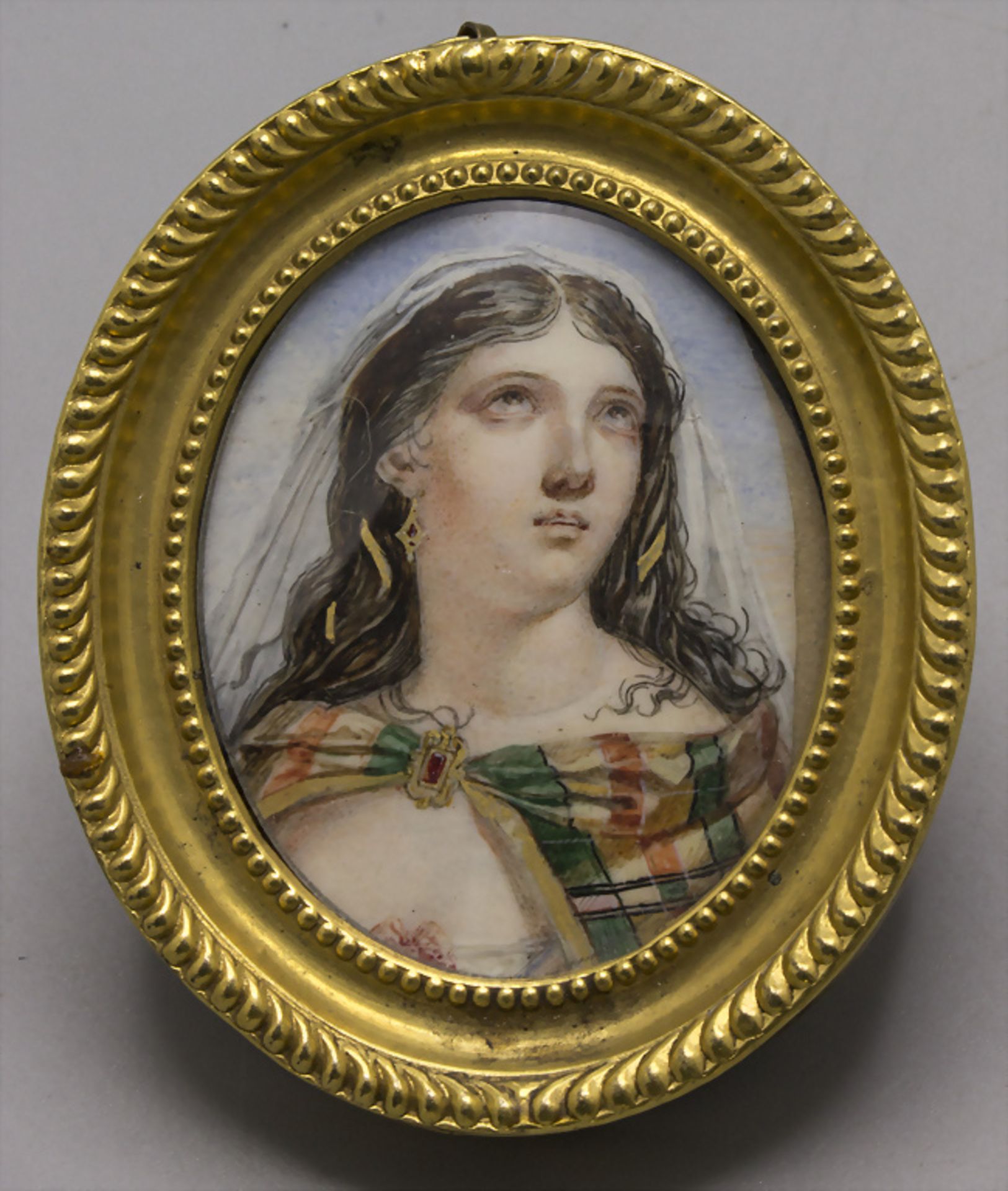 Miniatur Porträt einer jungen Frau / A miniature portrait of a young woman, Frankreich, Ende ...
