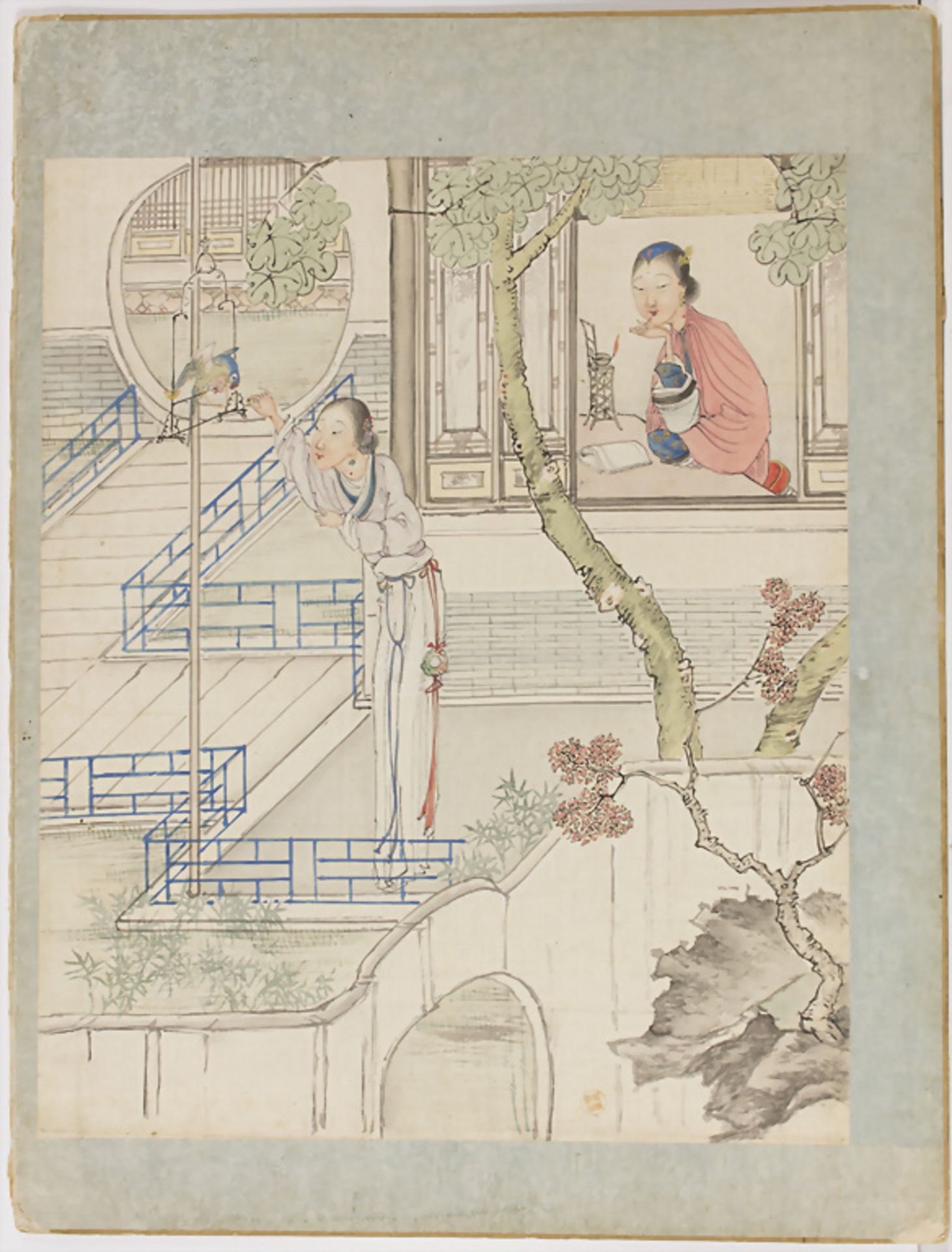 Seidenmalerei mit Figurenstaffagen / A silk painting with figural depictions, China, ...