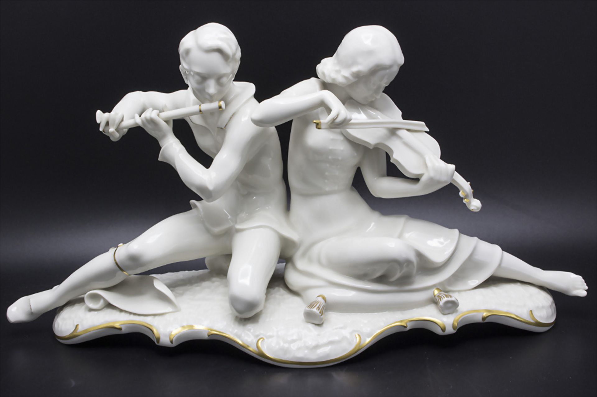 Figurengruppe 'Musikanten' / A figural group of 2 musicians, Carl Werner, Hutschenreuther, ...