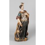 Geschnitzte Heiligenfigur Barock 18. Jh., Holz geschnitzt, kreidegrundiert, mehrfarbig gefasst und