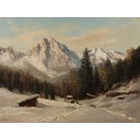 Hans Otto Kraus, Winter bei Mittenwald Blick auf eine tief verschneite Hochgebirgslandschaft mit