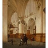 Isaac van Nickelen, attr., Kircheninterieur St. Bravo in Haarlem vornehmes Paar im seitlichen