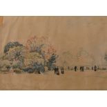 Paul Signac, Im Park zahlreiche Besucher in einer Parkanlage mit breiten Wegen, aquarellierte