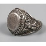 Militärring USA 1945-50, Silber gestempelt Sterling, sich zum 19 mm hohen Ringkopf verbreiternde