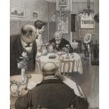 Emil Reinicke, Kneipenszene älterer Herr beim Speisen in einem Restaurant, umsorgt von einer
