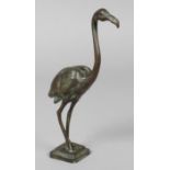 Flamingo Anfang 20. Jh., unsigniert, Bronze braun und grün patiniert, stehender eleganter Flamingo