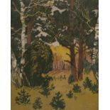 Hans Holzmüller, Waldstück Blick auf teils herbstlich gefärbte Sträucher und Bäume,