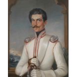 Johann Fried. Roux, attr., Junger Mann in Uniform Bildnis eines adrett in weißer Uniform gekleideten