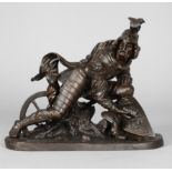 Landsknecht beim Würfeln um 1880, unsigniert, Bronze dunkelbraun patiniert, Darstellung eines