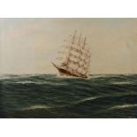 Edmund Völz, Segler im Wind Viermaster auf hoher bewegter See, gering pastose Marinemalerei, Öl
