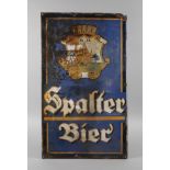 Emailschild Spalter Bier um 1920, Herstellervermerk Pyro-Email sowie Boos & Hahn Ortenberg Baden,