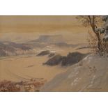 Rudolf Kargl, Blick von der Bastei" winterlicher Blick in das Elbtal, mit typischen Bergkuppen des