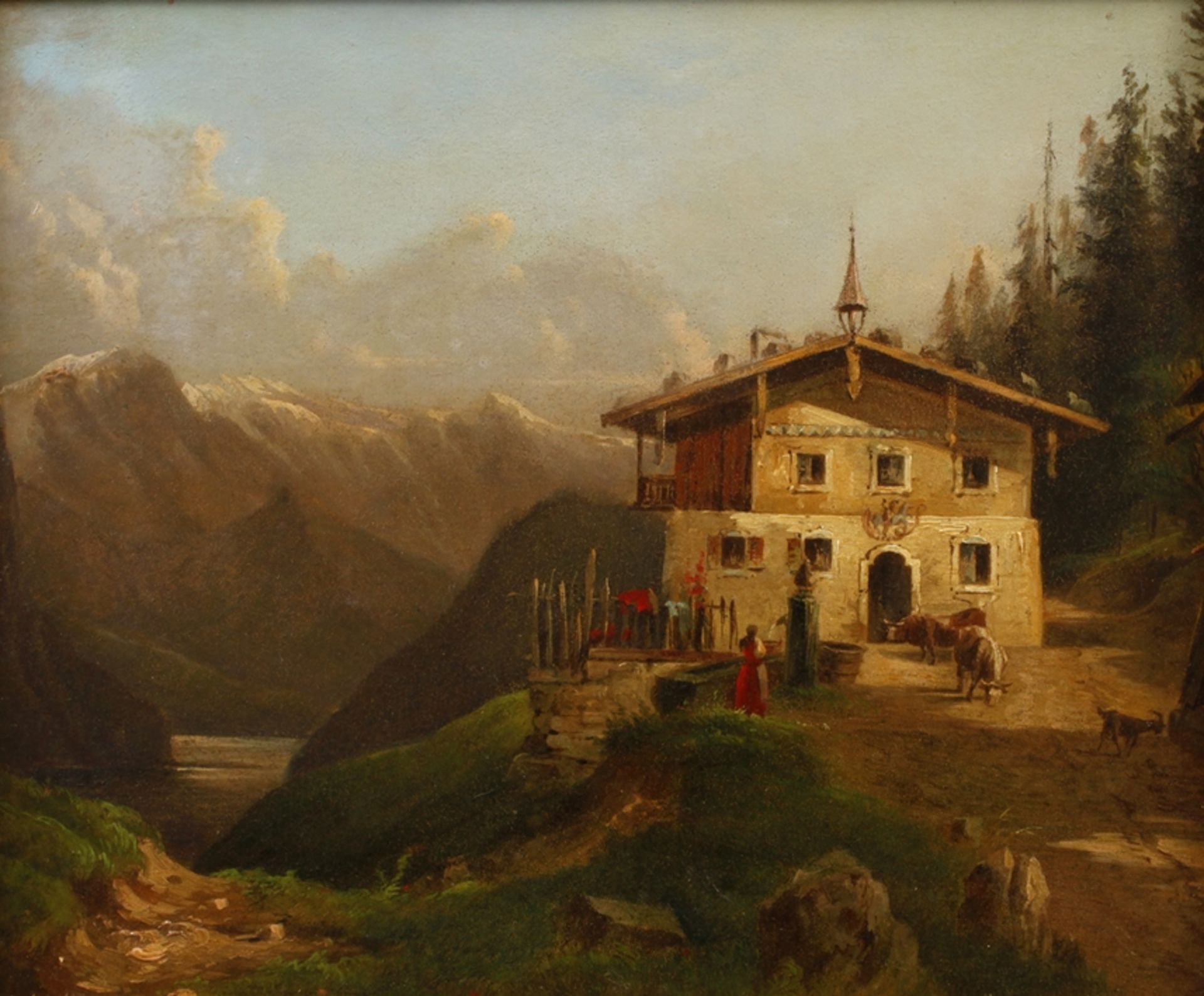 Tiroler Bauernhof einsames Bauernhaus in den Bergen, vor der imposanten Kulisse der teils